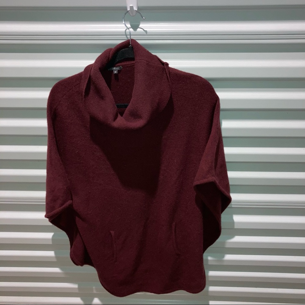 Pure Amici Sweater Women’s Size Medium Burgundy Cashmere Turtleneck Poncho Cape